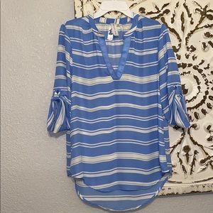 Society Girl Baby Blue & White Striped Blouse